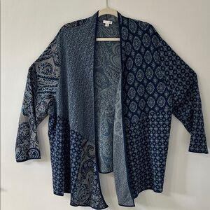 J. Jill Cardigan Women’s 3X Blue Paisley Patchwork Open Front Asymmetrical